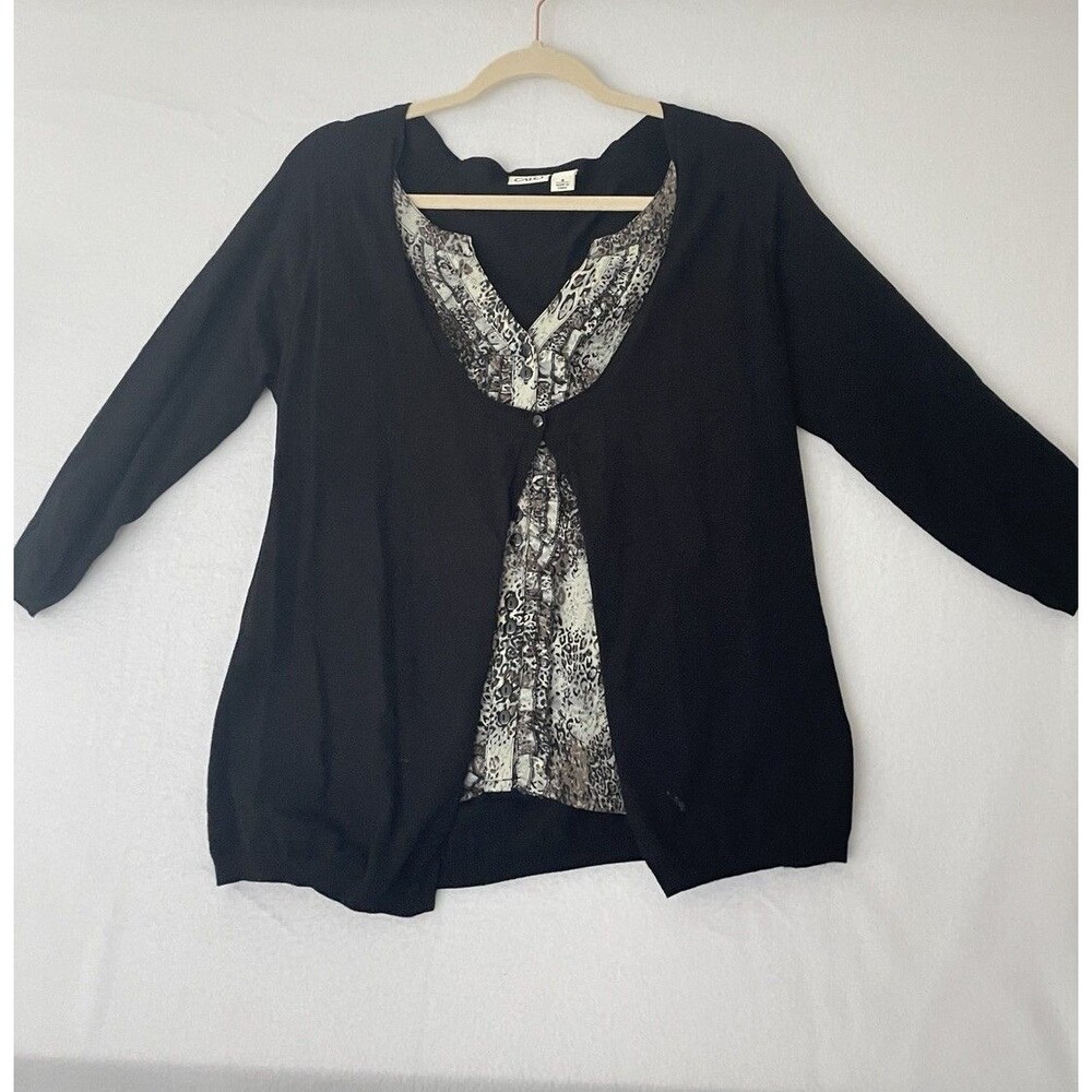 Cato Medium Top Fashion Cardigan M  Layered Attached black Blouse Animal Print